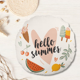 Hello Summer Citat Färgglad Söt Barnkammare Barn Rund Kudde