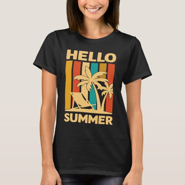 Hello Summer Feeling Tropical Beach Summer Vacatio T Shirt (Framsida)