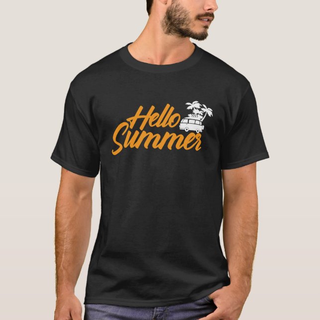 Hello Summer Ocean Tropical Beach Summer Vacation  T Shirt (Framsida)