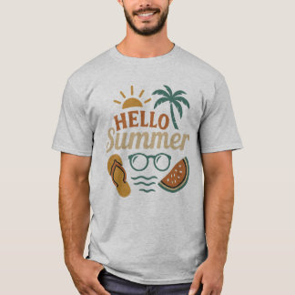 Hello Summer Retro Beach Shirt | Palm Tree & Water T