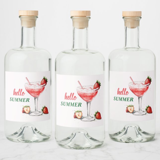 Hello Summer | Strawberry Cocktail Liquor Label Spritflaskor Etikett (Flaskor)