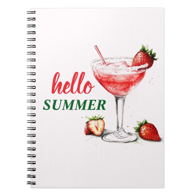Hello Summer | Strawberry Cocktail Notebook Anteckningsbok (Framsidan)