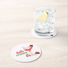 Hello Summer | Strawberry Cocktail Paper Coaster Underlägg Papper Rund