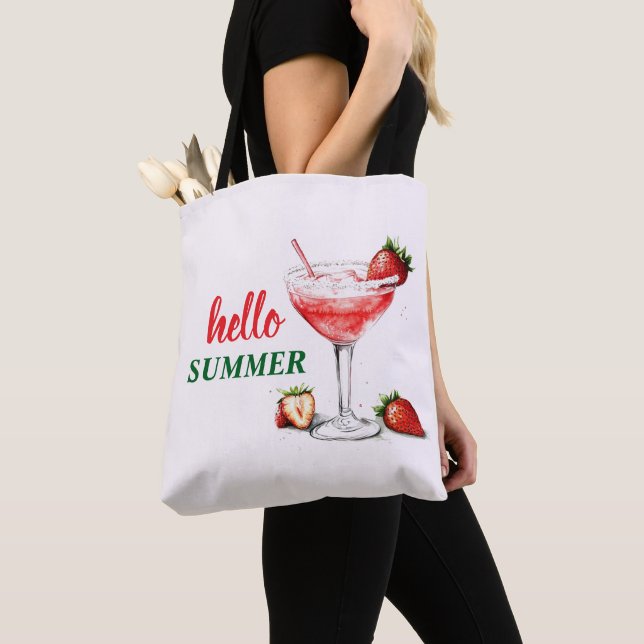Hello Summer | Strawberry Cocktail Tote Bag Tygkasse (Närbild)