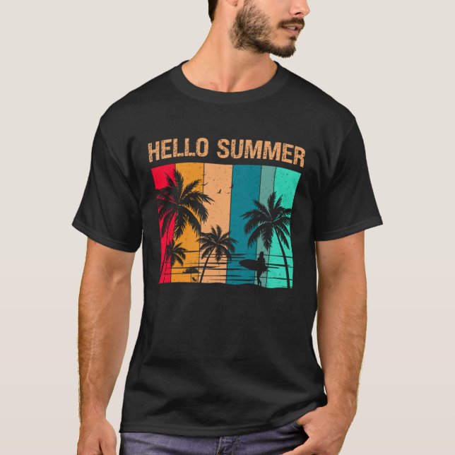 Hello Summer  Sun Sea and Sand  Summer Surfing Vac T Shirt (Framsida)
