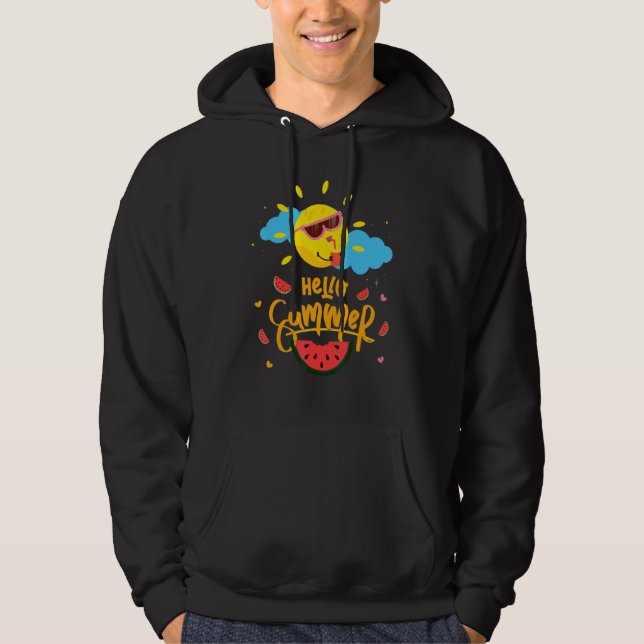 Hello Summer Watermelon  Melon Fruit Summer Vacati Hoodie (Framsida)
