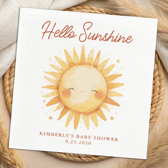 Hello Sunshine Boho Gender Neutral Sun Baby Shower Pappersservett (Skapare uppladdad)