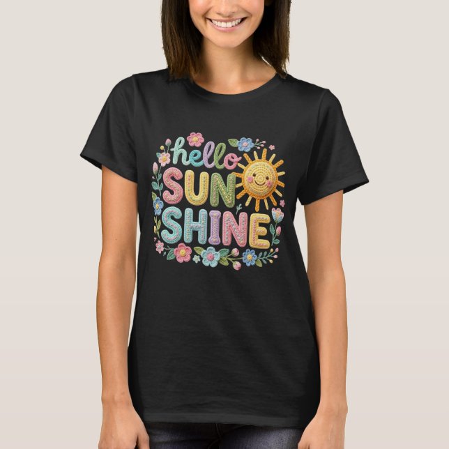 Hello Sunshine Virkad Stil Blommig T Shirt (Framsida)