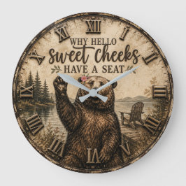 Hello Sweet Cheeks Rustic Bear Funny Lake Cabin Stor Klocka