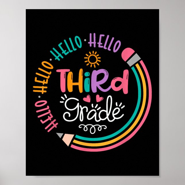 Hello Third Grade 3rd Grade Back To School Kids Te Poster (Framsidan)