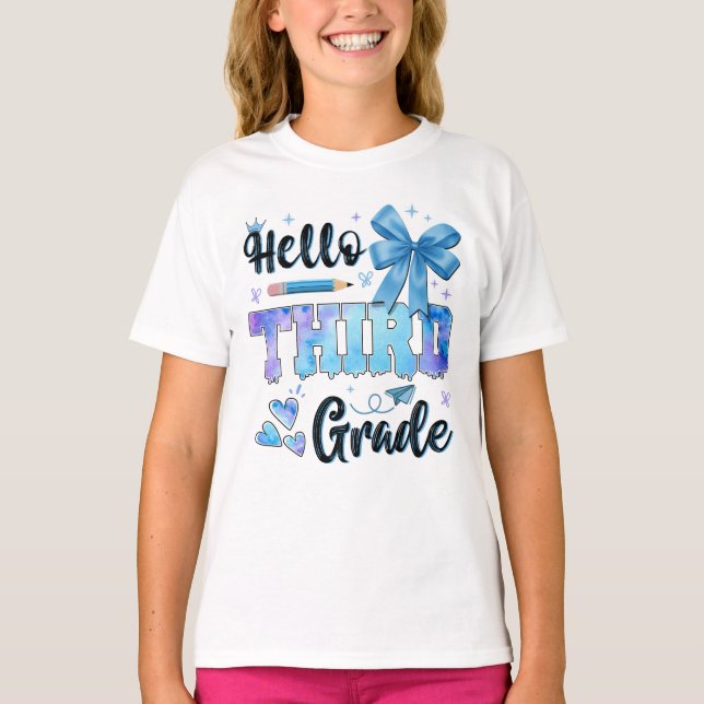 Hello Third Grade First Day of School Coquette  T Shirt (Framsida)