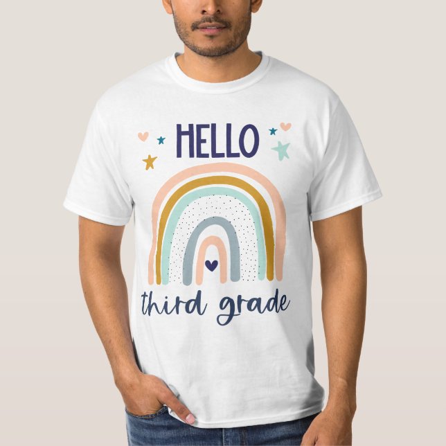 Hello Third Grade Retro Rainbow Heart for 3rd Teah T Shirt (Framsida)