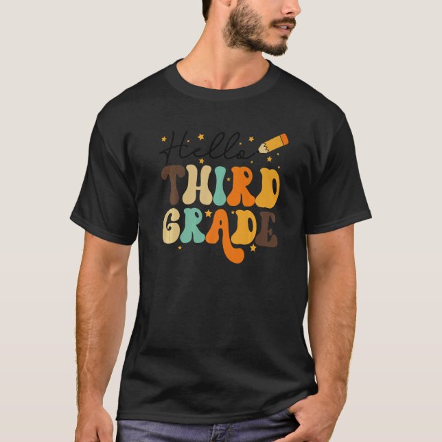 HELLO THIRD GRADE TEACHER KIDS BACK TO SCHOOL RETR T SHIRT (Framsida)