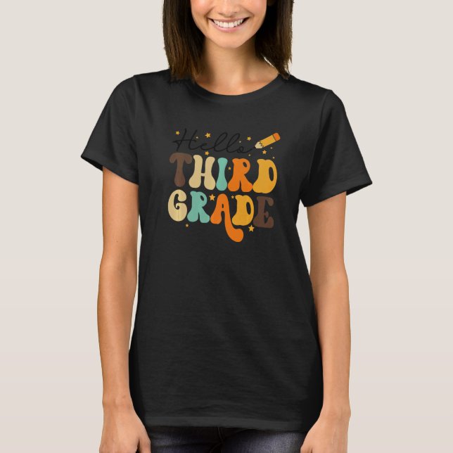 HELLO THIRD GRADE TEACHER KIDS BACK TO SCHOOL RETR T SHIRT (Framsida)
