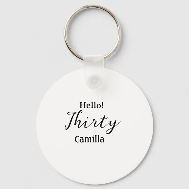 Hello thirty birthday name simple minimal elegant  nyckelring (Framsida)