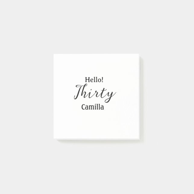 Hello thirty birthday name simple minimal elegant  post-it block (Framsida)