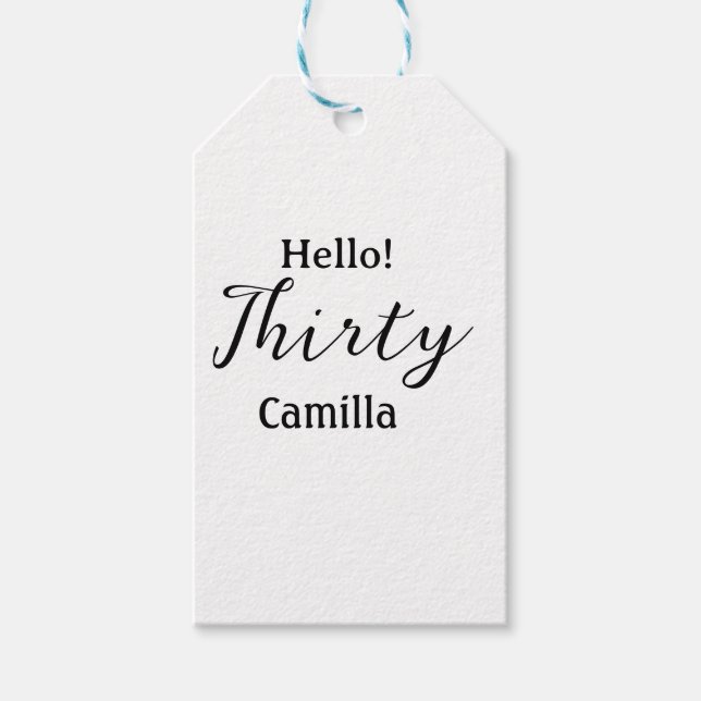 Hello thirty birthday name simple minimal elegant  presentetikett (Framsidan)