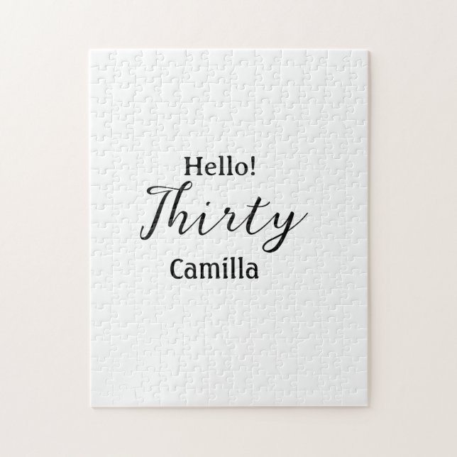 Hello thirty birthday name simple minimal elegant  pussel (Vertikal)