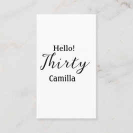 Hello thirty birthday name simple minimal elegant  visitkort