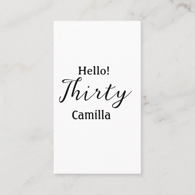Hello thirty birthday name simple minimal elegant  visitkort (Framsida)