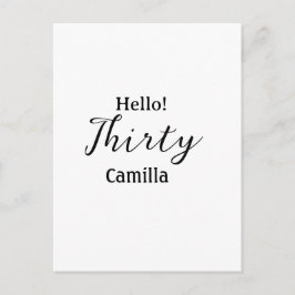 Hello thirty birthday name simple minimal elegant  vykort