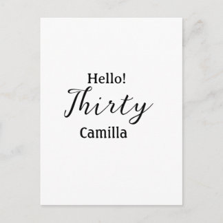 Hello thirty birthday name simple minimal elegant  vykort