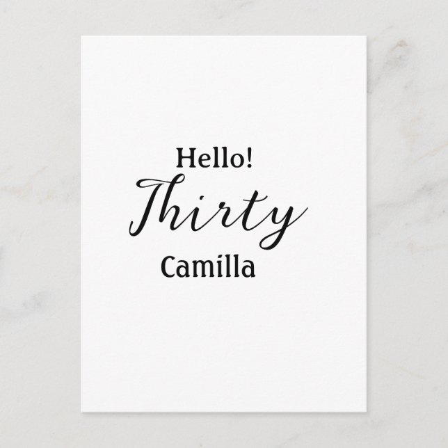 Hello thirty birthday name simple minimal elegant  vykort (Framsida)
