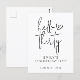 Hello Thirty Födelsedag Minimal Svart Vit Modern Vykort