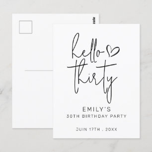 Hello Thirty Födelsedag Minimal Svart Vit Modern Vykort