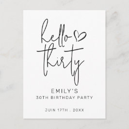 Hello Thirty Födelsedag Minimal Svart Vit Modern Vykort