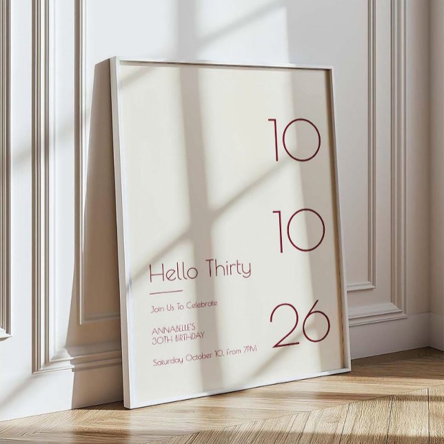 Hello Thirty Minimal Modern 30th Birthday Poster (Skapare uppladdad)