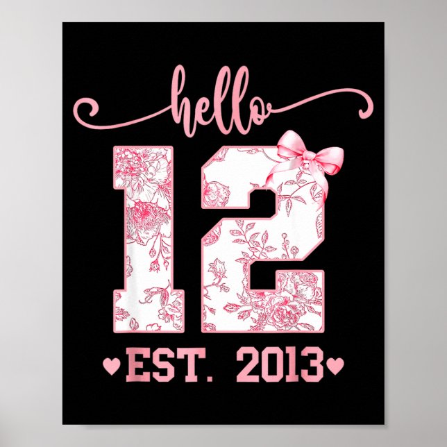 Hello Twelve Est 2013 12th Birthday Girl Coquette  Poster (Framsidan)