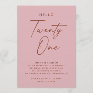 Hello Twenty One Dammtjock Rosa 21-årsfirande Inbjudningar