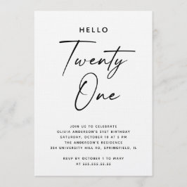 Hello Twenty One | Modern typsnitt 21-årsfirande Inbjudningar