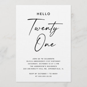 Hello Twenty One   Modern typsnitt 21-årsfirande Inbjudningar