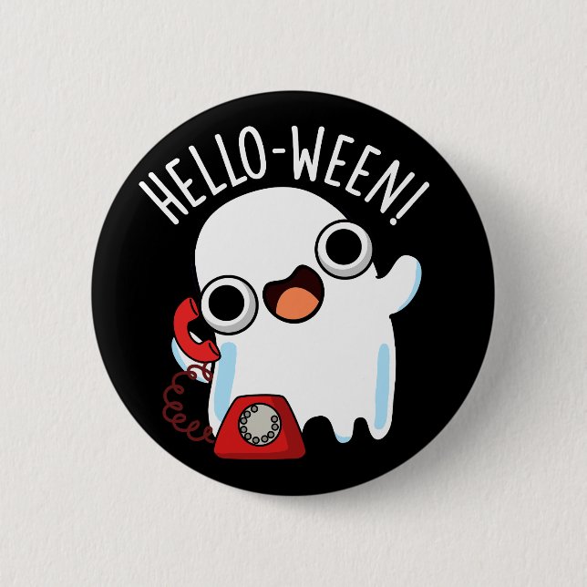 Hello-ween Funny Ghost Pun Dark BG Knapp (Framsida)