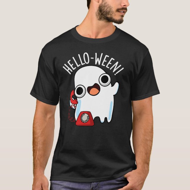 Hello-ween Rolig Spök Puns Mörk BG T Shirt (Framsida)