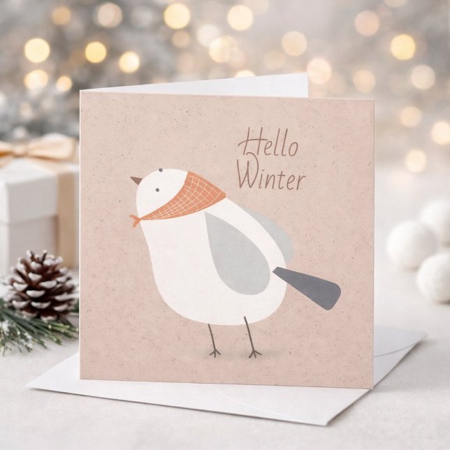 Hello Winter Cute Bird Illustration Greeting Card Julkort (Skapare uppladdad)