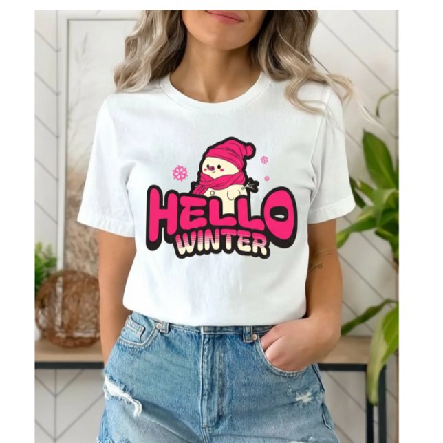 Hello Winter Cute Snowman  T Shirt (Skapare uppladdad)