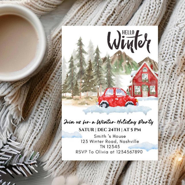 Hello Winter Holiday party -Snowflake Winter Party Inbjudningar (Skapare uppladdad)