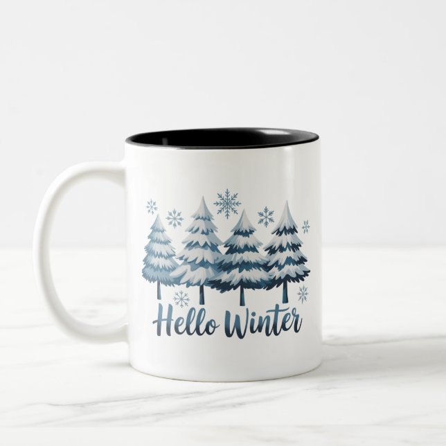 Hello Winter Season Vibes Trees Snowflakes Xmas Två-Tonad Mugg (Vänster)