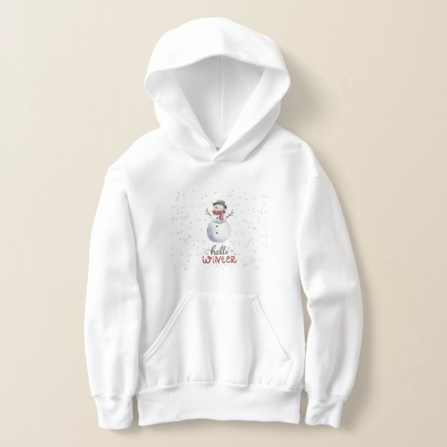"Hello Winter" Snowman Girls sweat shirt T Shirt (Laydown)