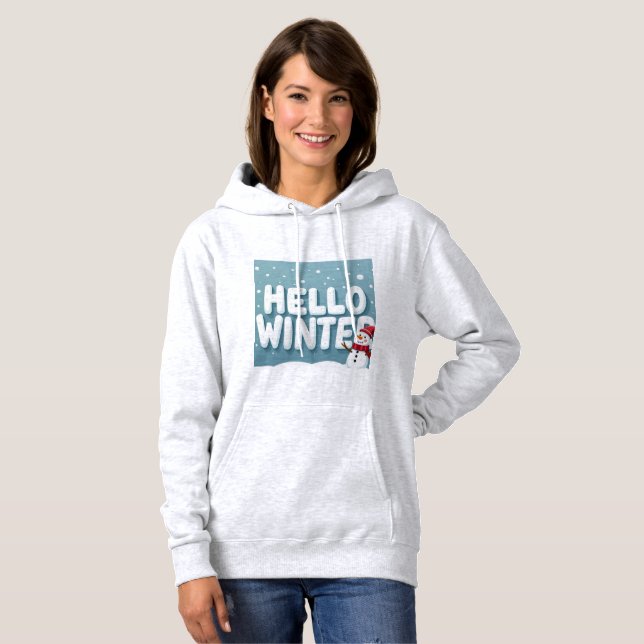 Hello Winter Snowman Hoodie T Shirt (Hel framsida)