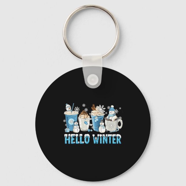 Hello Winter Sweet Cozy Coffee Lovers Snowman Chri Nyckelring (Framsida)