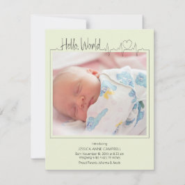 Hello, World Baby Announcement Card Meddelande