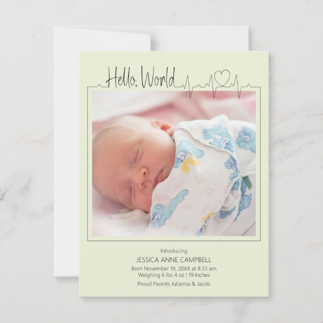 Hello, World Baby Announcement Card Meddelande (Framsida)