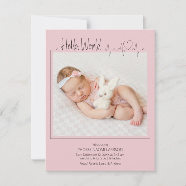 Hello, World Baby Announcement Card Meddelande (Framsida)