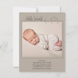 Hello, World Baby Announcement Card Meddelande