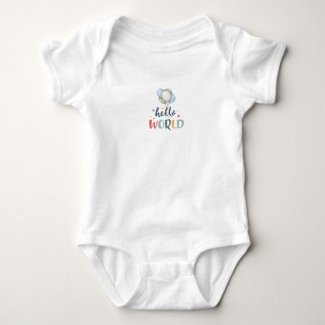 Hello World Baby Body, Sött Nyfödd Present T Shirt (Framsida)