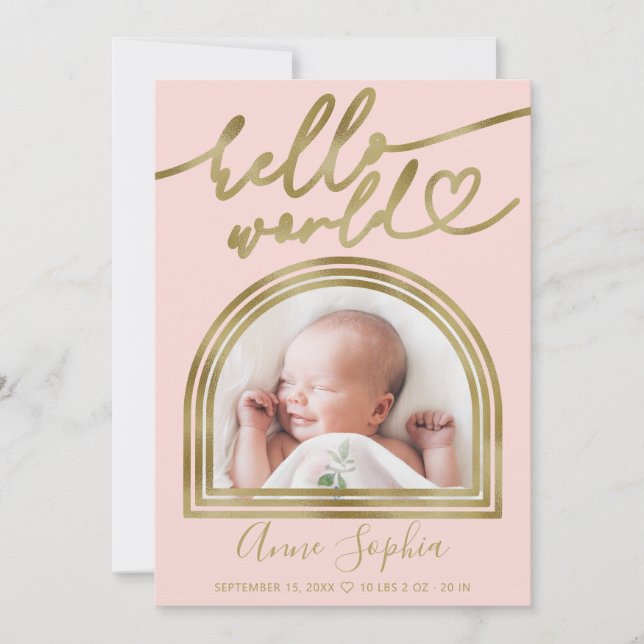 Hello World Chic Ark Båge Födelse Tillkännagivande Julkort (Framsida)